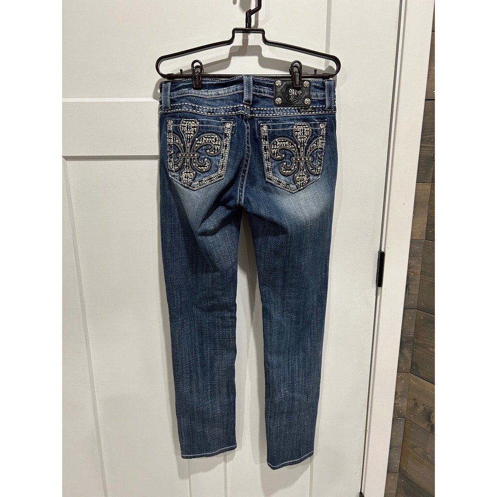 Miss Me Skinny Jeans  30 Western Fleur de Lis Rhinestone Cowgirl Rodeo JP6348S - Picture 4 of 14